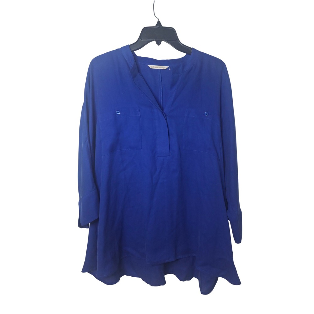 Soft Surroundings Royal Blue Tencel Lyocell Tunic Blouse Split Neck Small 2DD06